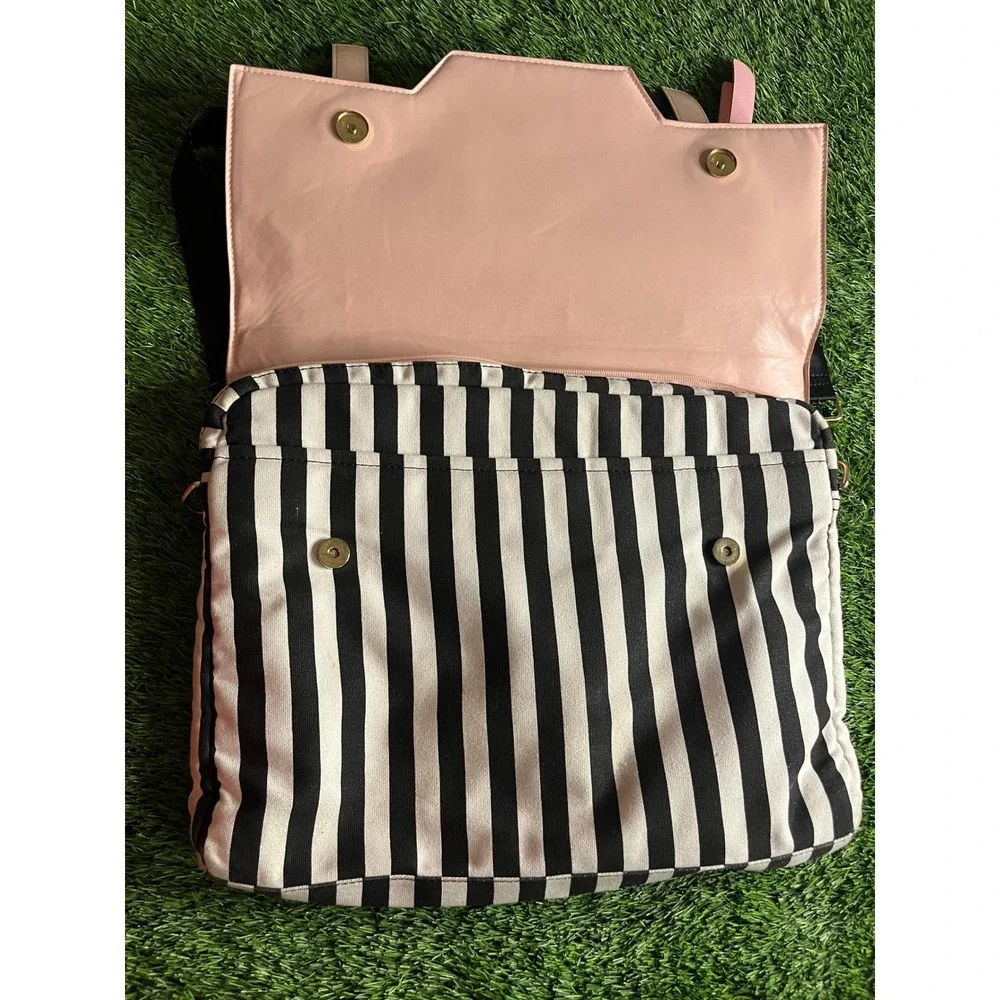MATEIN Laptop Bag Womens Large Pink Striped Bow Canvas Faux Leather Messenger